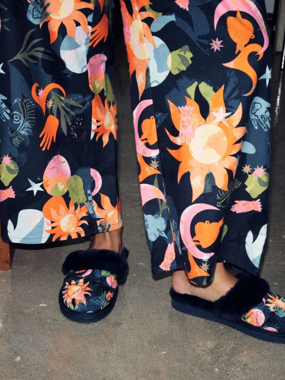 Never Fully Dressed Multi Navy Quilted Faux Fur Lined Mule Slippers