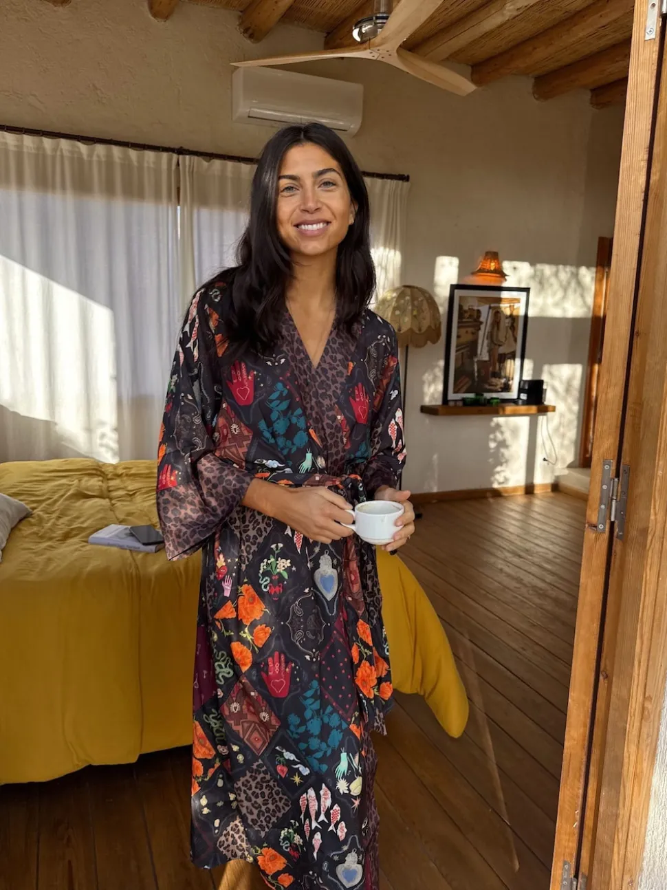 Never Fully Dressed Night Garden Satin Long Line Robe