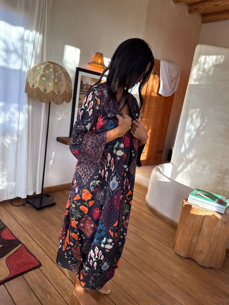 Never Fully Dressed Night Garden Satin Long Line Robe