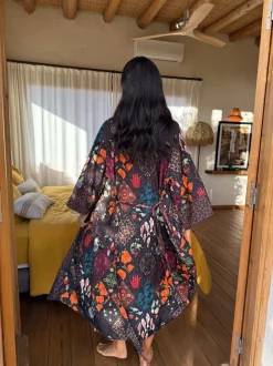Never Fully Dressed Night Garden Satin Long Line Robe