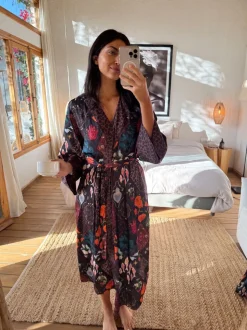 Never Fully Dressed Night Garden Satin Long Line Robe