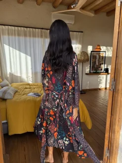 Never Fully Dressed Night Garden Satin Long Line Robe
