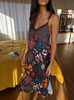 Never Fully Dressed Night Garden Satin Long Line Robe