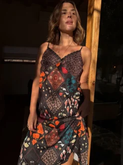 Never Fully Dressed Night Garden Satin Long Line Robe
