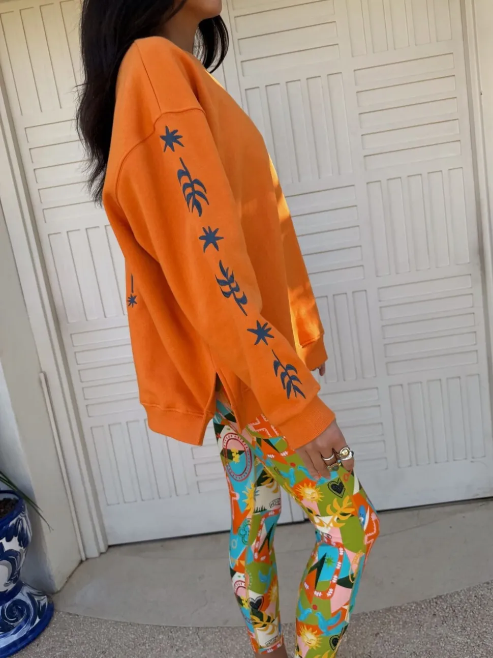 Never Fully Dressed Orange Embroidered Sweatshirt