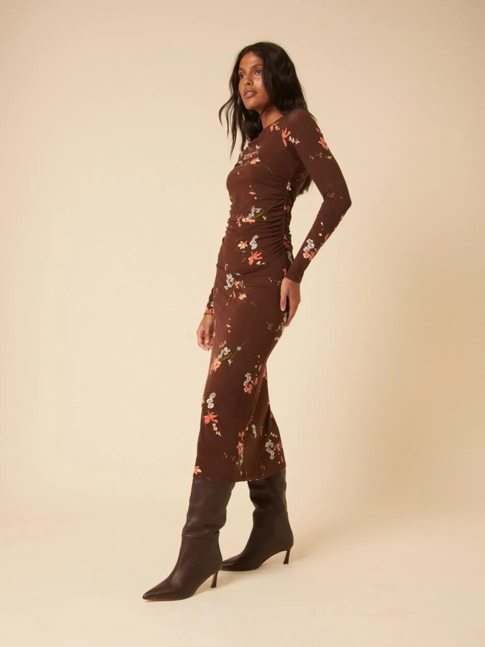 Nobodys Child Brown Long Sleeve Laurella Midi Dress