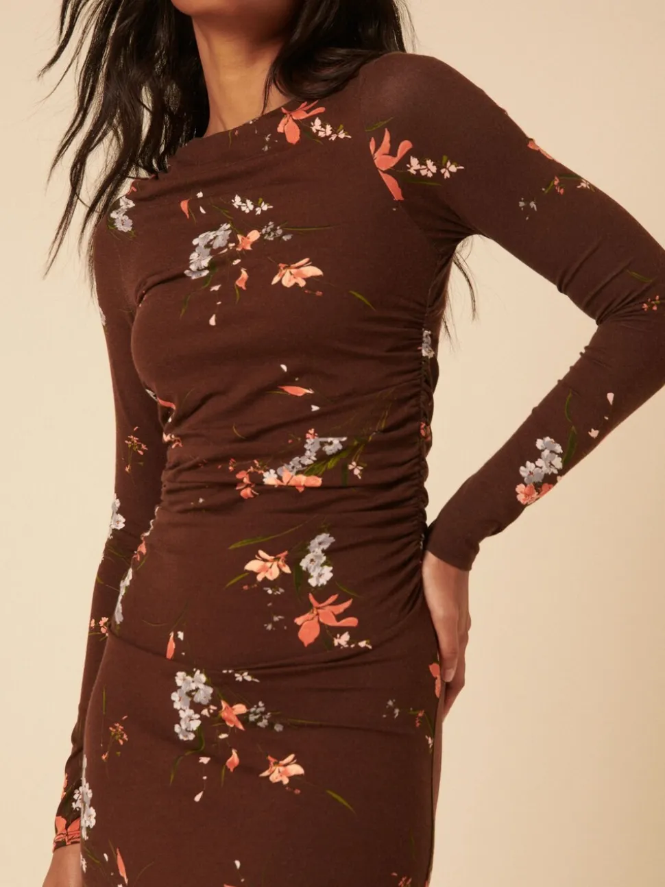 Nobodys Child Brown Long Sleeve Laurella Midi Dress