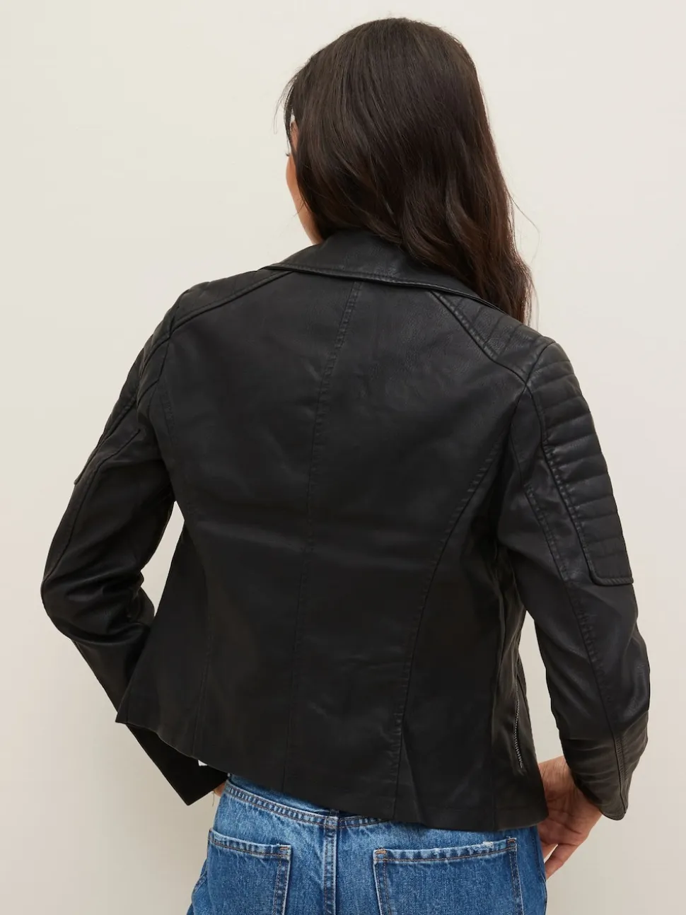 NOISY MAY Black 100% Cotton Leather Look Biker Jacket
