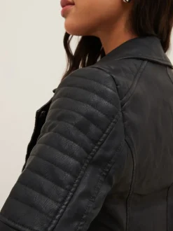NOISY MAY Black 100% Cotton Leather Look Biker Jacket