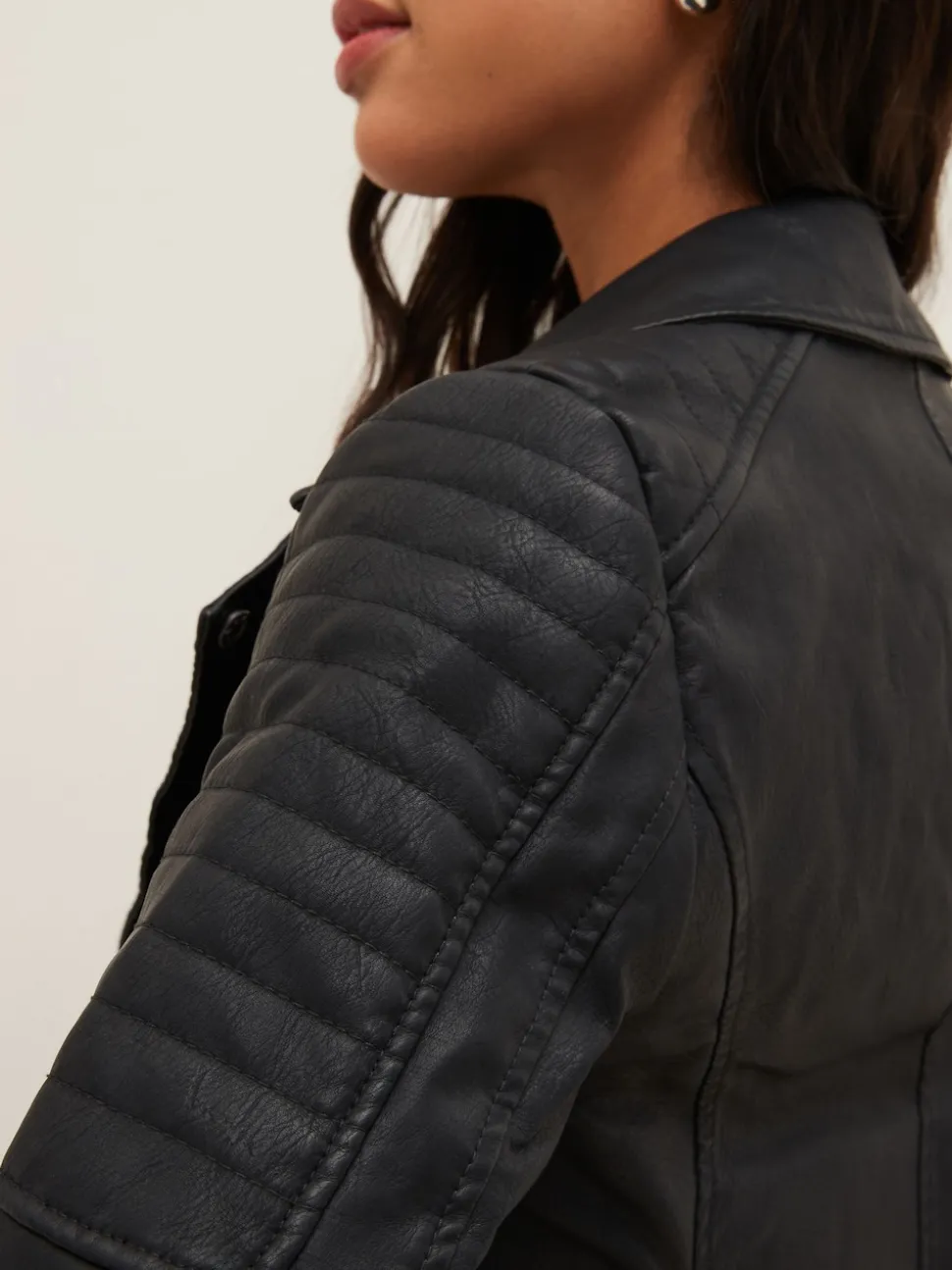 NOISY MAY Black 100% Cotton Leather Look Biker Jacket
