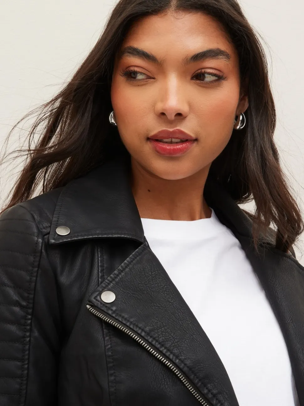 NOISY MAY Black 100% Cotton Leather Look Biker Jacket