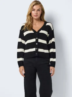 NOISY MAY Black Stripe Long Sleeve Cardigan