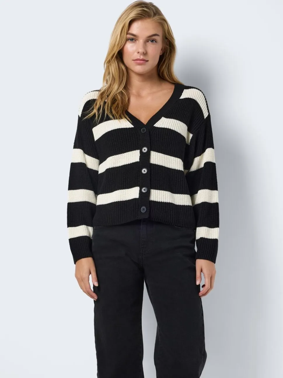 NOISY MAY Black Stripe Long Sleeve Cardigan