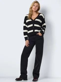 NOISY MAY Black Stripe Long Sleeve Cardigan