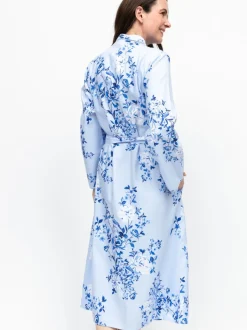 Nora Rose Blue Floral Print Lace Insert Long Sleeve Dressing Gown
