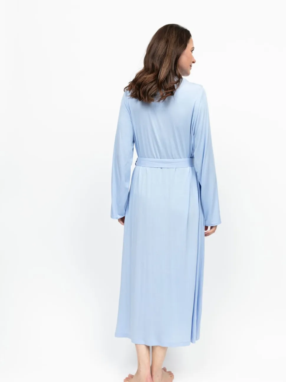 Nora Rose Blue Jersey Lace Insert Long Sleeve Dressing Gown
