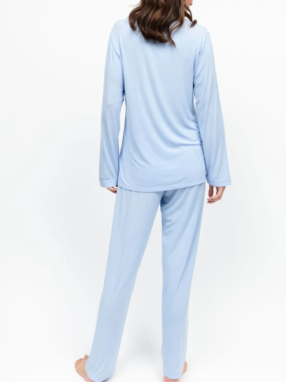 Nora Rose Blue Jersey Scalloped V-Neck Lace Long Sleeve Pyjamas Set