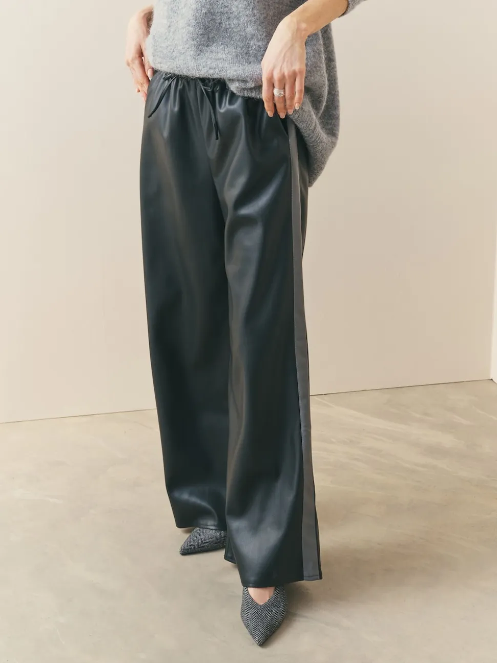 Nothing Ordinary Black Faux Leather Side Stripe Trousers