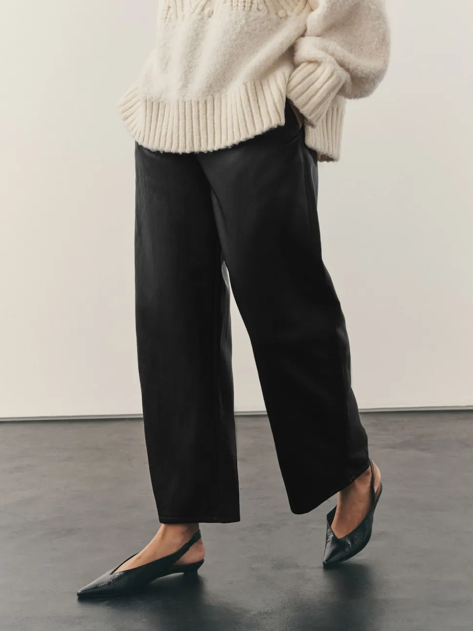 Nothing Ordinary Black Faux Leather Barrel Leg Trousers