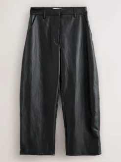 Nothing Ordinary Black Faux Leather Barrel Leg Trousers