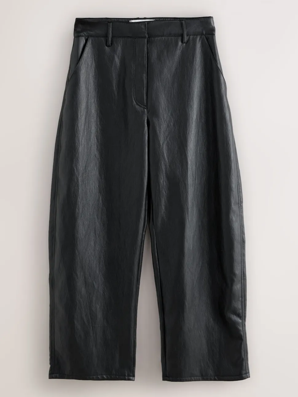 Nothing Ordinary Black Faux Leather Barrel Leg Trousers