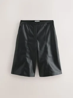 Nothing Ordinary Black Faux Leather Knee Length Bermuda Shorts