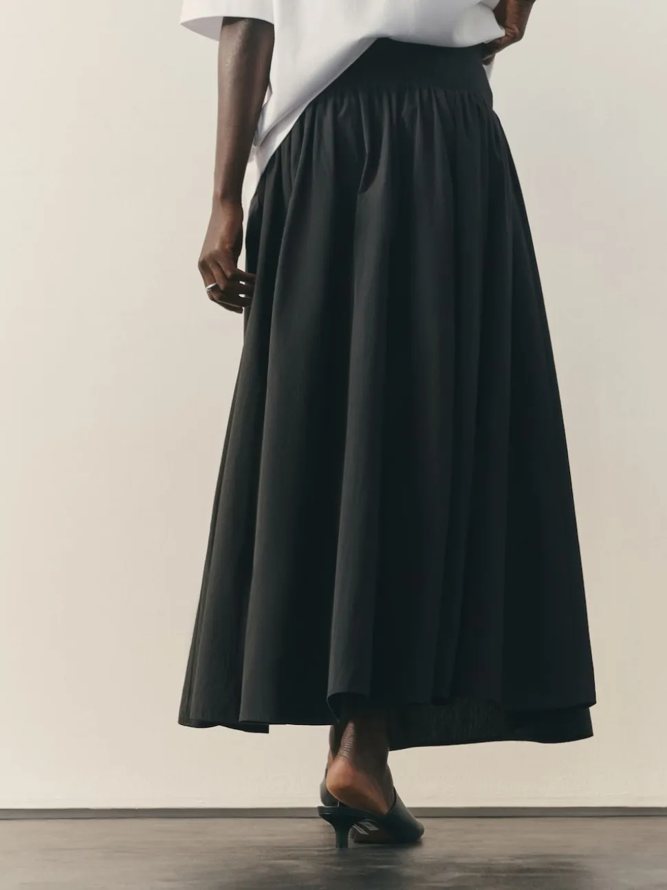 Nothing Ordinary Black Jersey Woven Mix A Line Heavyweight Cotton Midi Skirt