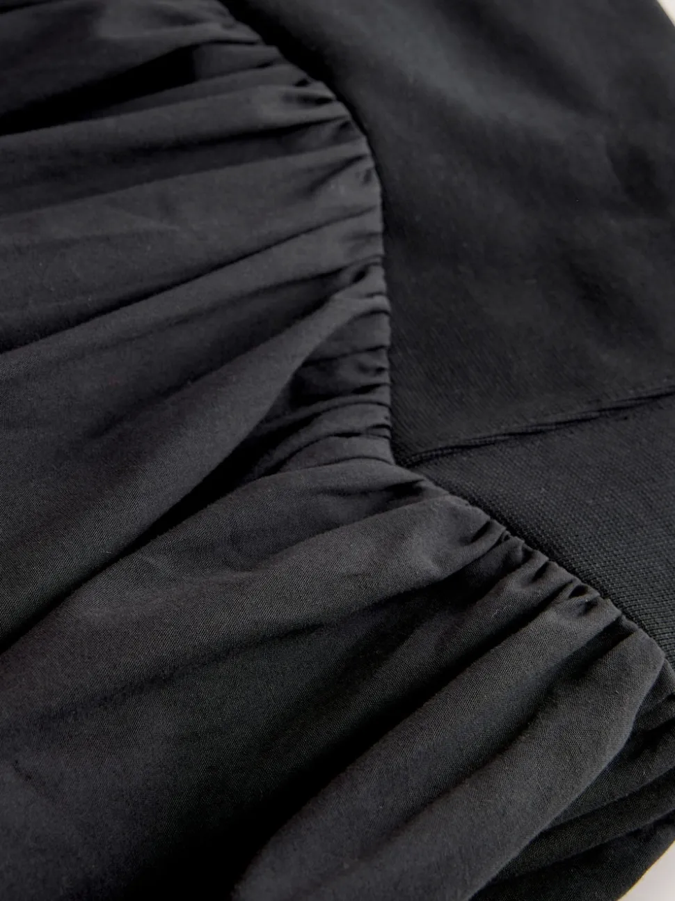 Nothing Ordinary Black Jersey Woven Mix A Line Heavyweight Cotton Midi Skirt