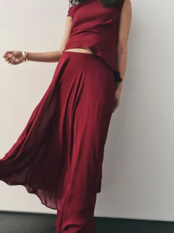 Nothing Ordinary Burgundy Red Check Godet Midi Skirt