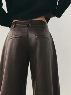 Nothing Ordinary Chocolate Brown Faux Leather Barrel Leg Trousers