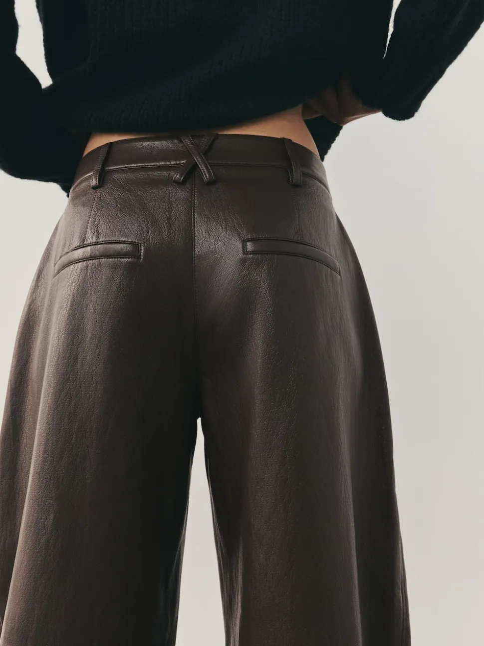 Nothing Ordinary Chocolate Brown Faux Leather Barrel Leg Trousers