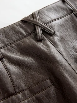 Nothing Ordinary Chocolate Brown Faux Leather Barrel Leg Trousers