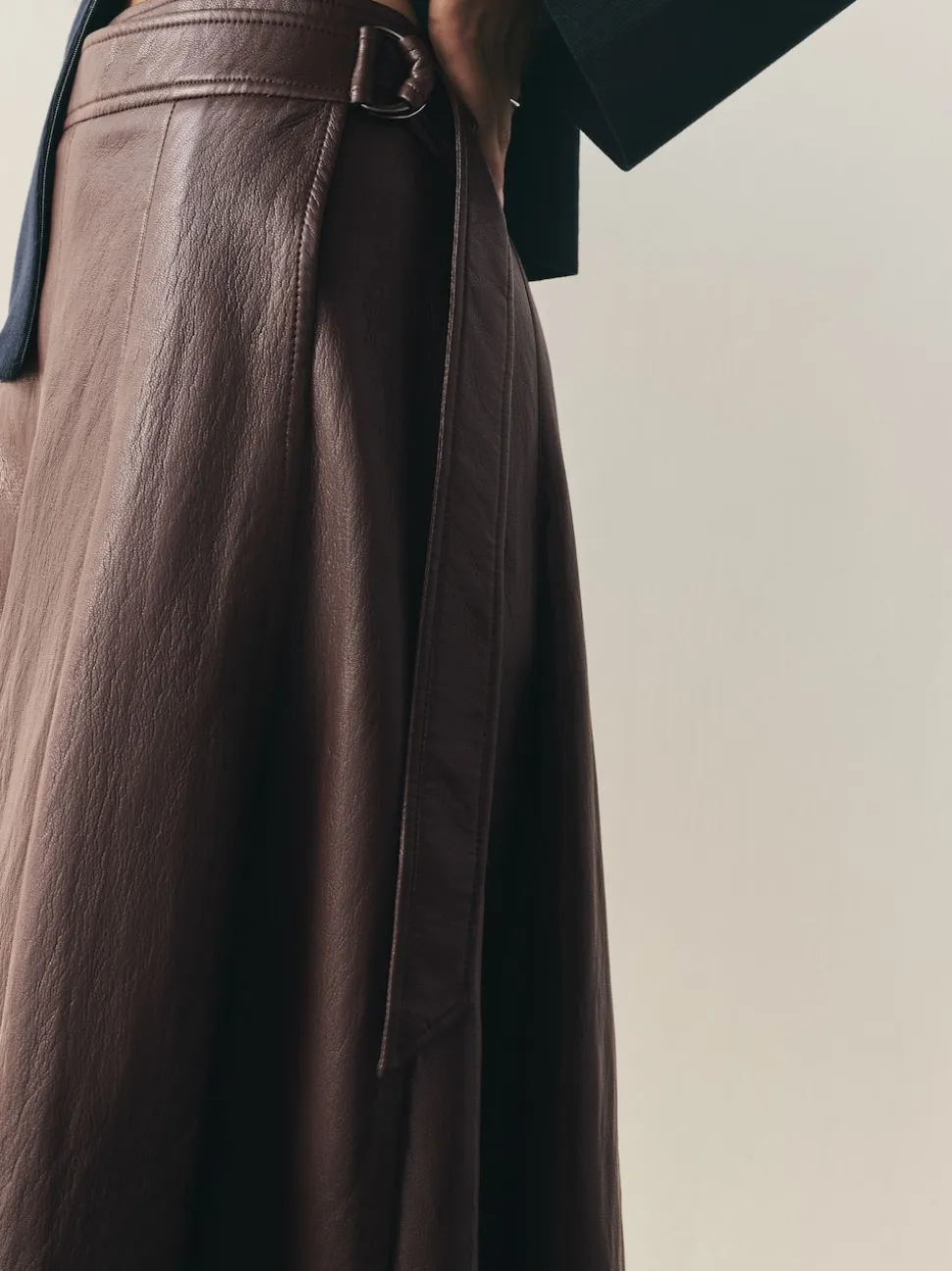 Nothing Ordinary Chocolate Brown Faux Leather Wrap Midi Kilt Skirt