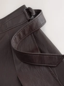 Nothing Ordinary Chocolate Brown Faux Leather Wrap Midi Kilt Skirt