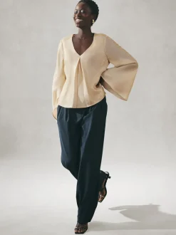 Nothing Ordinary Gold Satin Metallic Long Sleeve Blouse