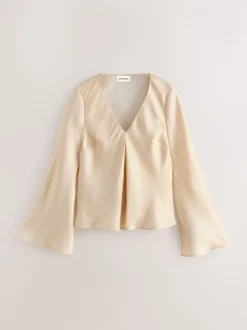 Nothing Ordinary Gold Satin Metallic Long Sleeve Blouse