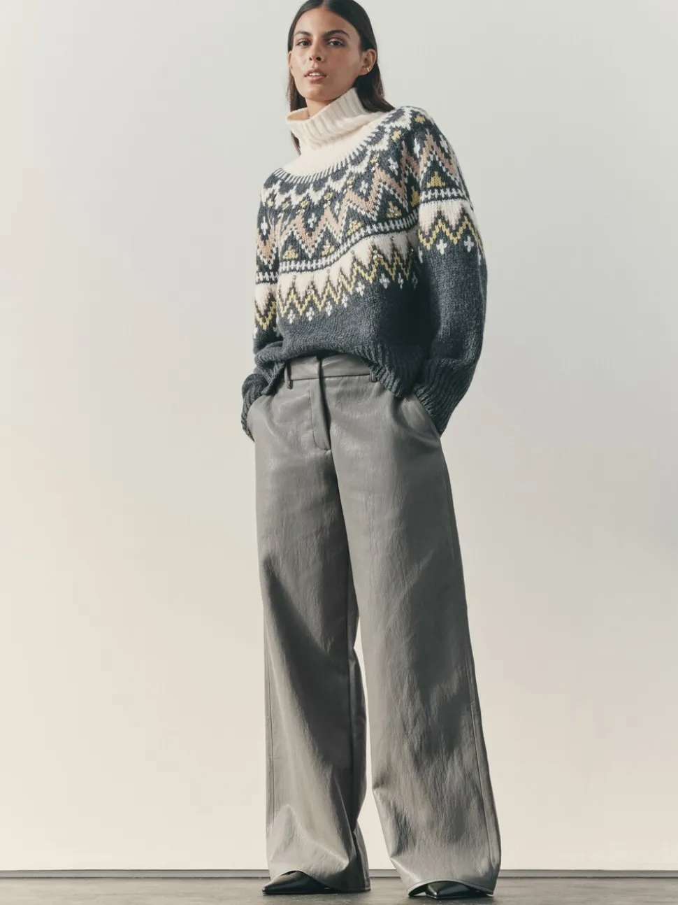 Nothing Ordinary Grey Faux Leather Wide Leg Trousers