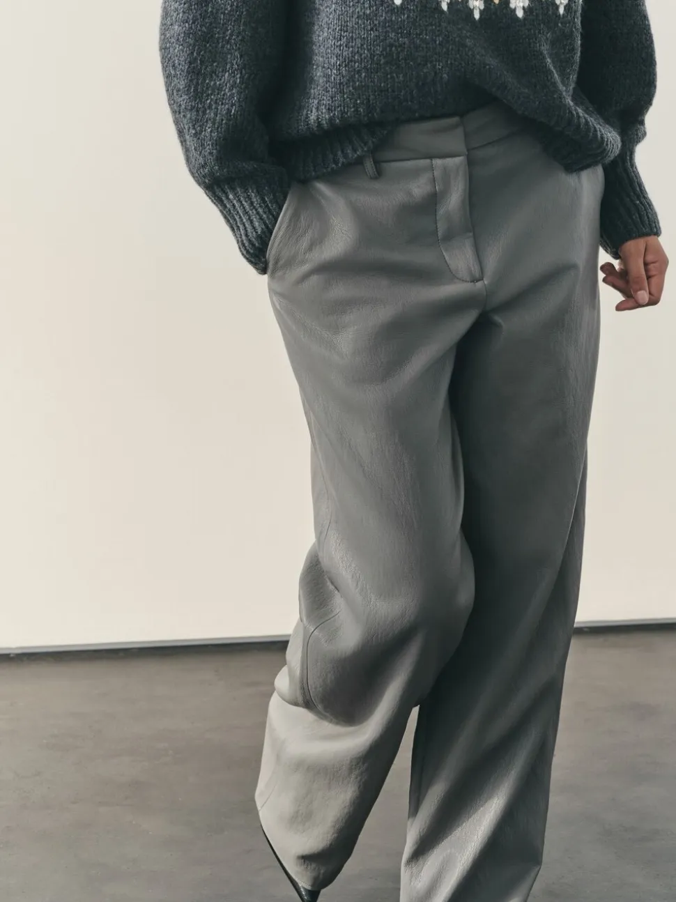 Nothing Ordinary Grey Faux Leather Wide Leg Trousers