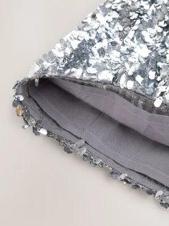 Nothing Ordinary Silver Sequin High Waist Wide Leg Trousers