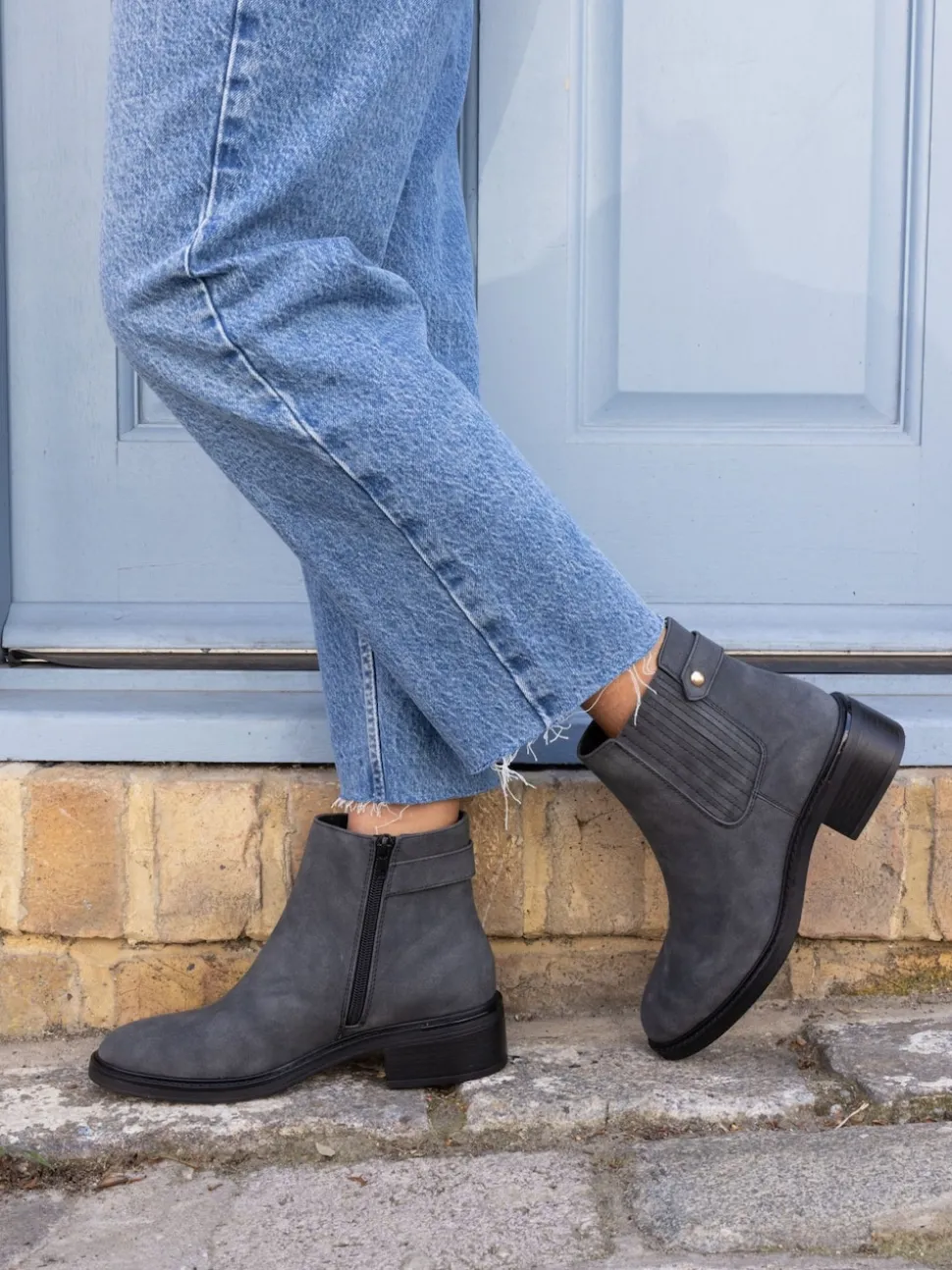 Novo Black Chrome Wide Fit Darlina Flat Chelsea Ankle Boots