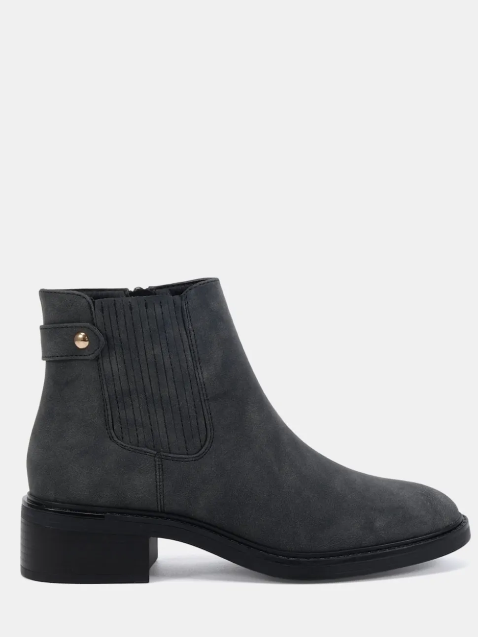 Novo Black Chrome Wide Fit Darlina Flat Chelsea Ankle Boots