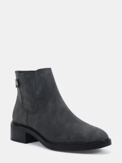 Novo Black Chrome Wide Fit Darlina Flat Chelsea Ankle Boots