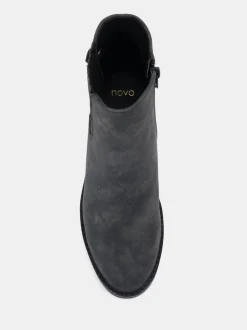 Novo Black Chrome Wide Fit Darlina Flat Chelsea Ankle Boots