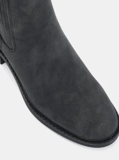 Novo Black Chrome Wide Fit Darlina Flat Chelsea Ankle Boots