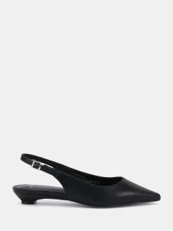 Novo Black Clover Point Toe Low Heel Slingback Shoes