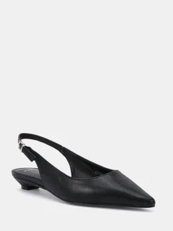 Novo Black Clover Point Toe Low Heel Slingback Shoes
