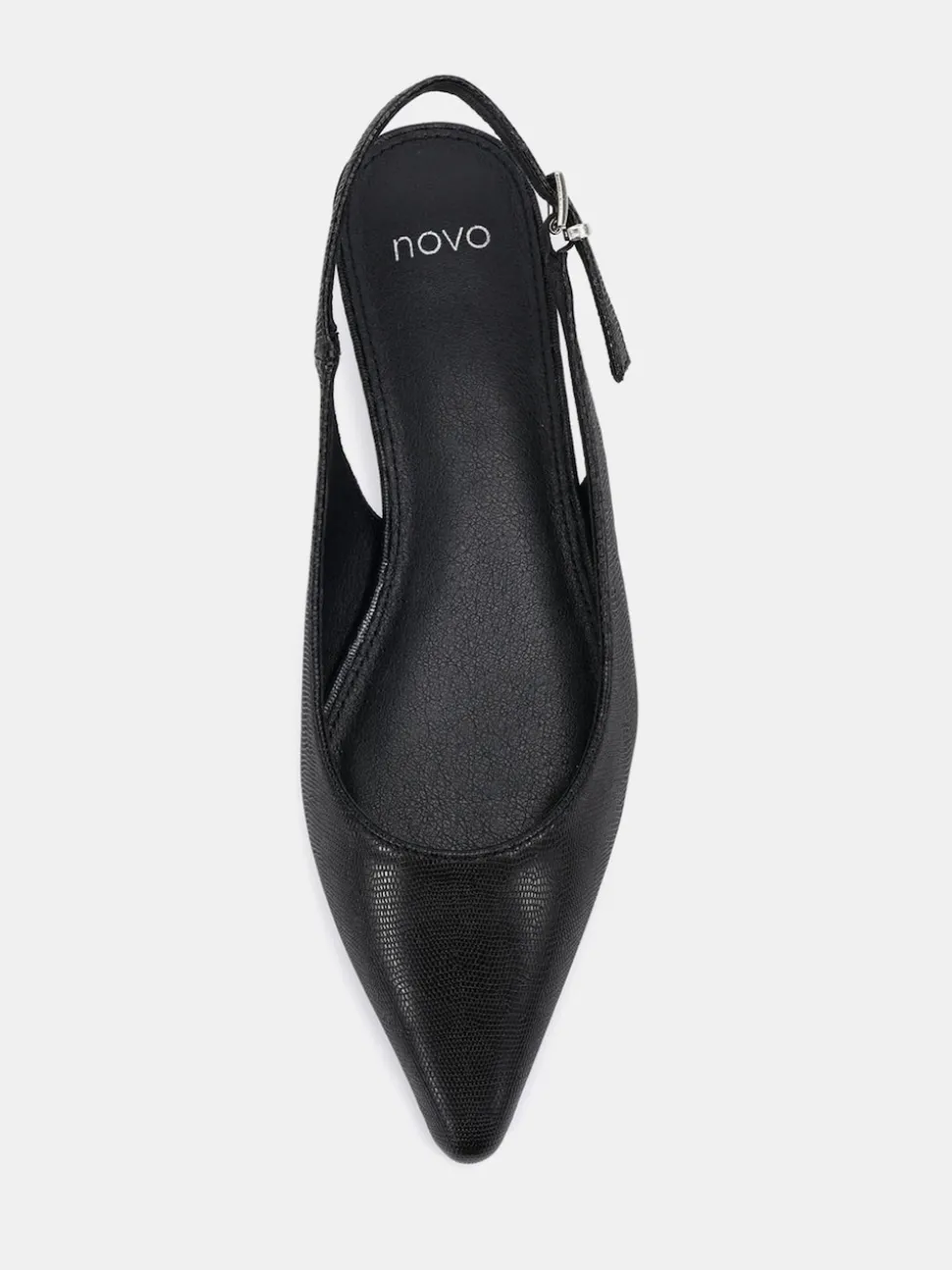 Novo Black Clover Point Toe Low Heel Slingback Shoes