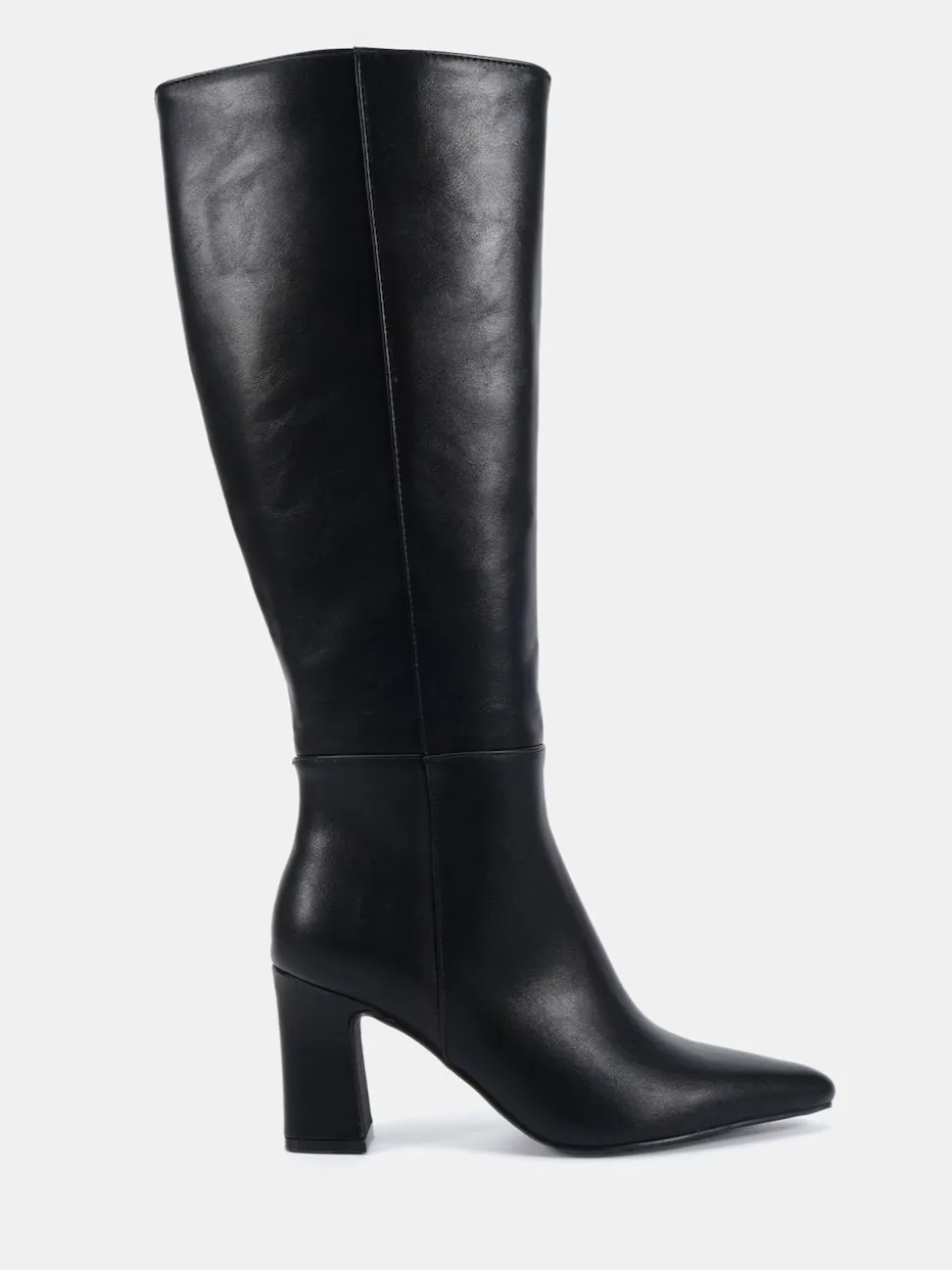 Novo Black Wide Fit Gala Point Toe Block Heel Knee Boots