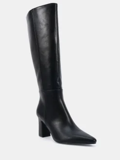 Novo Black Wide Fit Gala Point Toe Block Heel Knee Boots