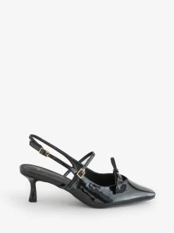 Novo Black Wide Fit Illuminate Mary Jane Bow Slingback Mid Heel Courts
